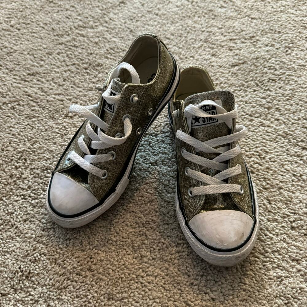 Converse Chuck Taylor Girls Gold Glitter Smooth Low Top Sneakers Size 13